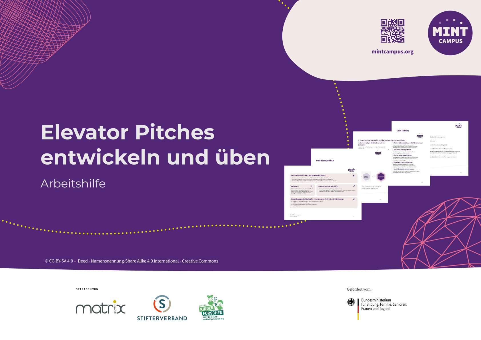 Deckblatt der Arbeitshilfe Elevator Pitches entwickeln und üben